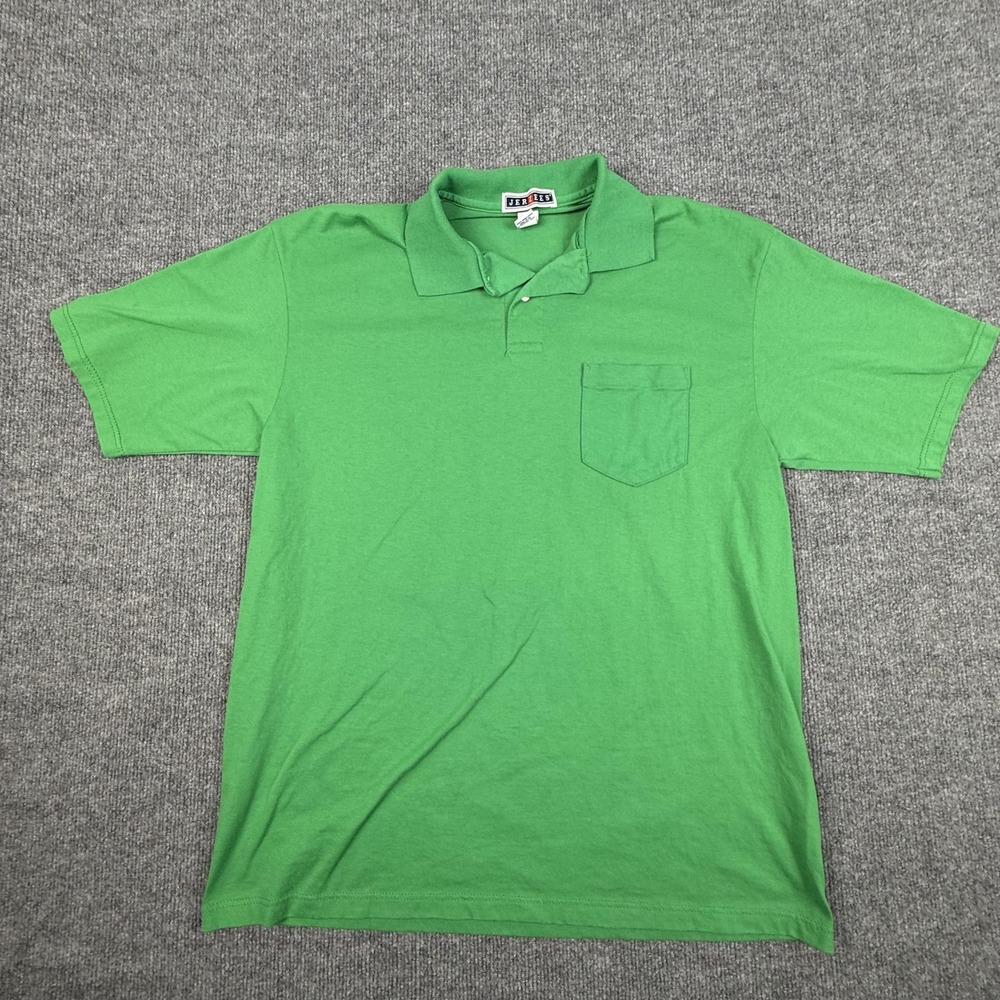 Vintage Jerzees Polo Shirt Mens Large Green Pocket Made USA 90s N436MP